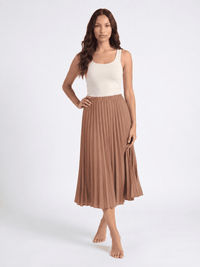 WOMEN'S ELASTIC WAIST PLEATED FIT & FLARE MIDI SKIRT