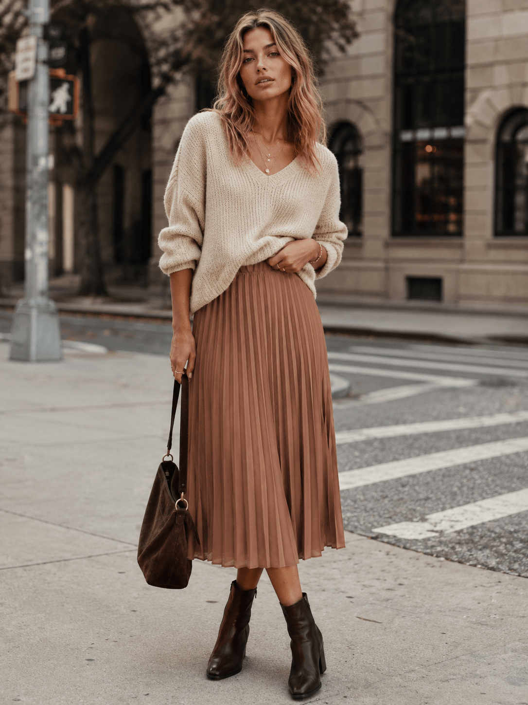 WOMEN'S ELASTIC WAIST PLEATED FIT & FLARE MIDI SKIRT
