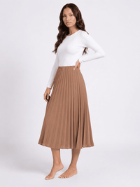 WOMEN'S ELASTIC WAIST PLEATED FIT & FLARE MIDI SKIRT