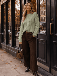 WOMEN'S LONG SLEEVE LACE TRIM KNIT PULLOVER SWEATER