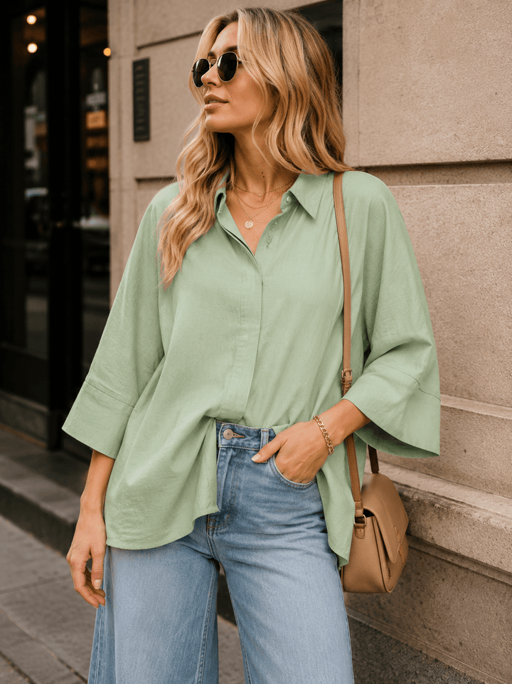 WOMEN'S 3/4 SLEEVE BUTTON UP LOOSE FIT TOP