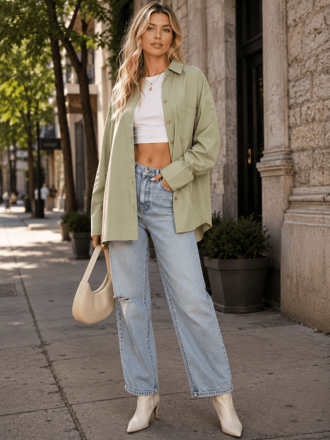 WOMEN'S LONG SLEEVE BUTTON UP FRONT POCKET SHIRT