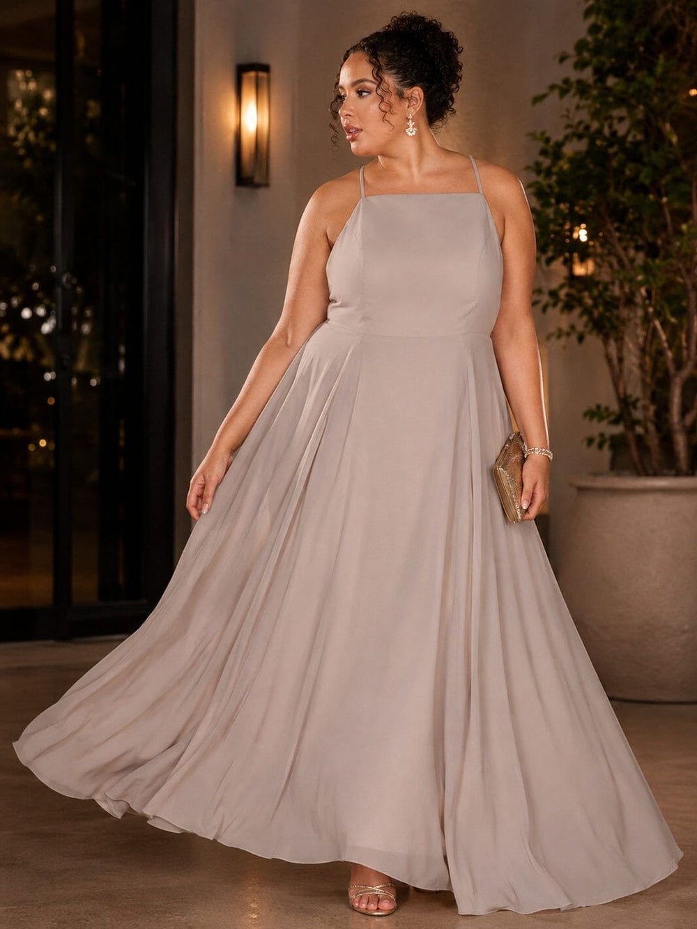 PLUS SIZE SLEEVELESS OPEN BACK GOWN MAXI DRESS