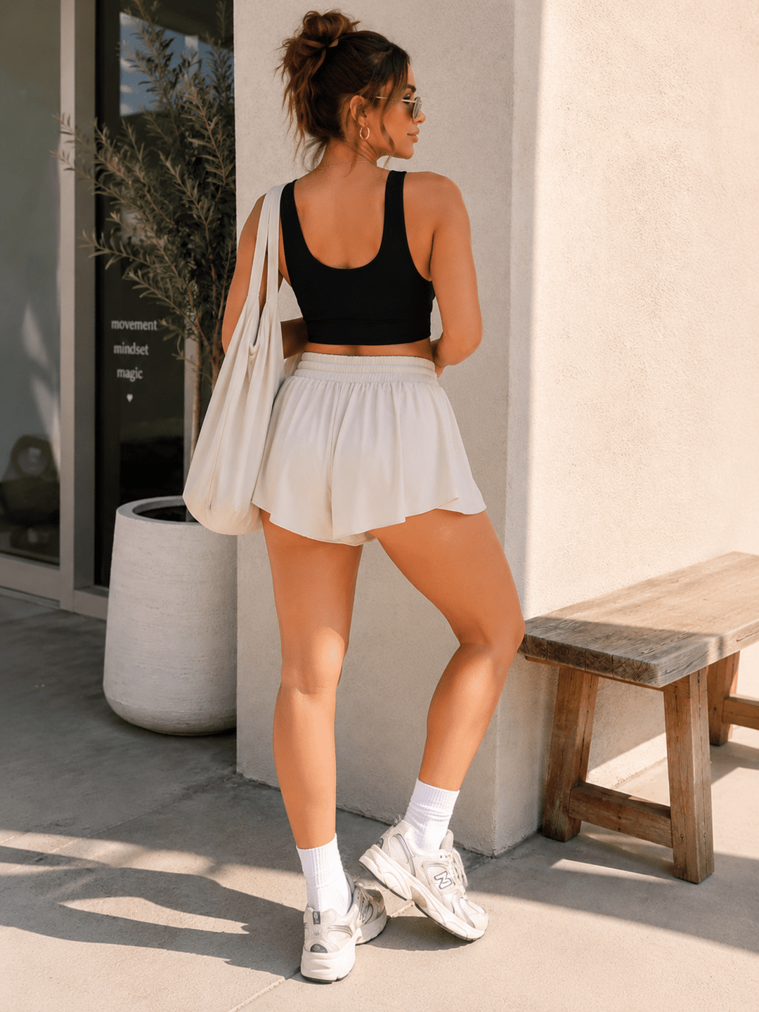 WOMEN'S ELASTIC WAIST SELF TIE WITH LINER MINI SHORTS