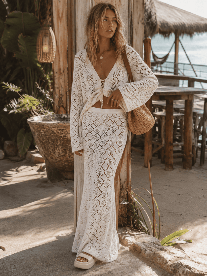 WOMEN'S ELASTIC WAIST CROCHET MAXI SKIRT