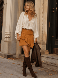 WOMEN'S ZIP UP RUFFLE CORDUROY MINI SKIRT