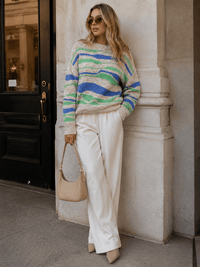WOMEN'S LONG SLEEVE COLORBLOCK KNIT PULLOVER SWEATER
