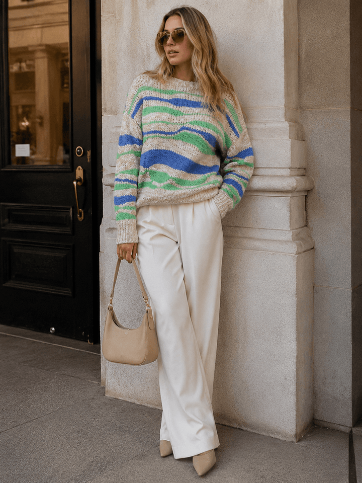 WOMEN'S LONG SLEEVE COLORBLOCK KNIT PULLOVER SWEATER