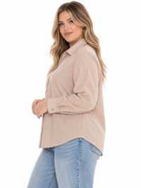 PLUS SIZE LONG SLEEVE BUTTON UP STRIPES SHIRT