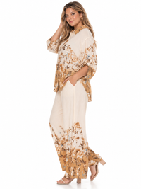 PLUS SIZE 3/4 SLEEVE BUTTON UP BLOUSE & ELASTIC WAIST WIDE LEG PANTS FLORAL 2PC. SET