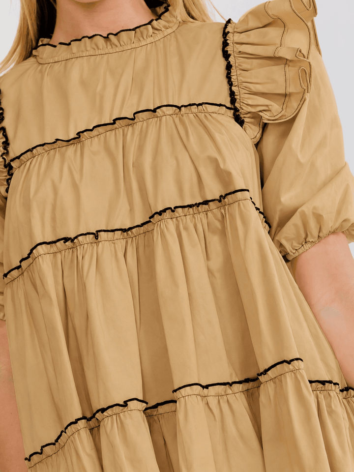 WOMEN'S SHORT PUFF SLEEVE TIERED TUNIC MINI DRESS