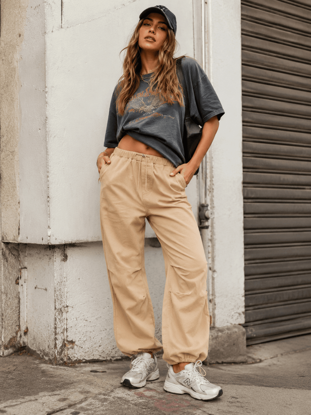 WOMEN'S ELASTIC WAIST FRONT POCKETS ADJUSTABLE LEGS PANTS