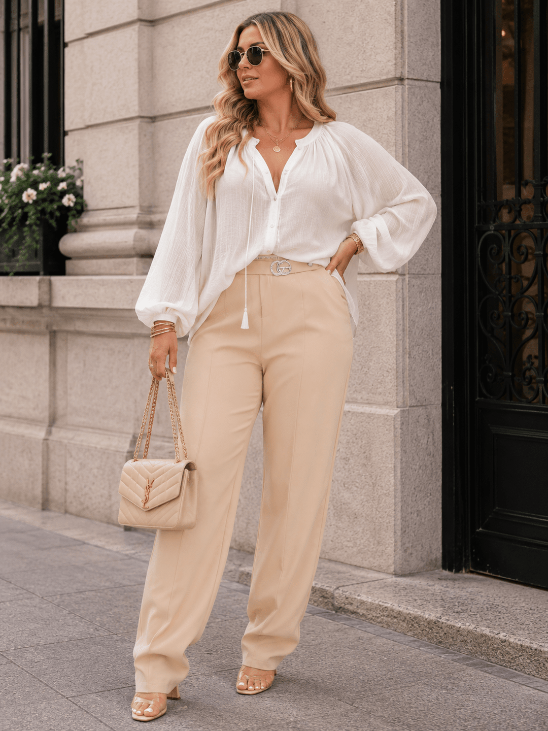 PLUS SIZE ELASTIC WAIST POCKETS STRAIGHT LEG SOLID PANTS