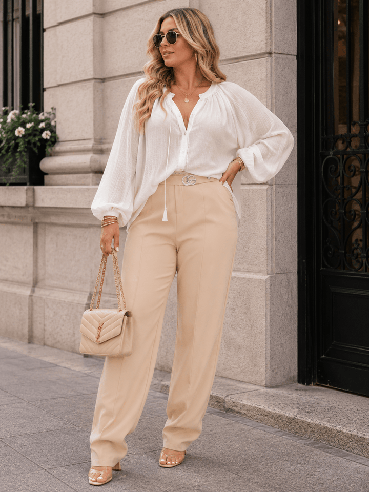 PLUS SIZE ELASTIC WAIST POCKETS STRAIGHT LEG SOLID PANTS