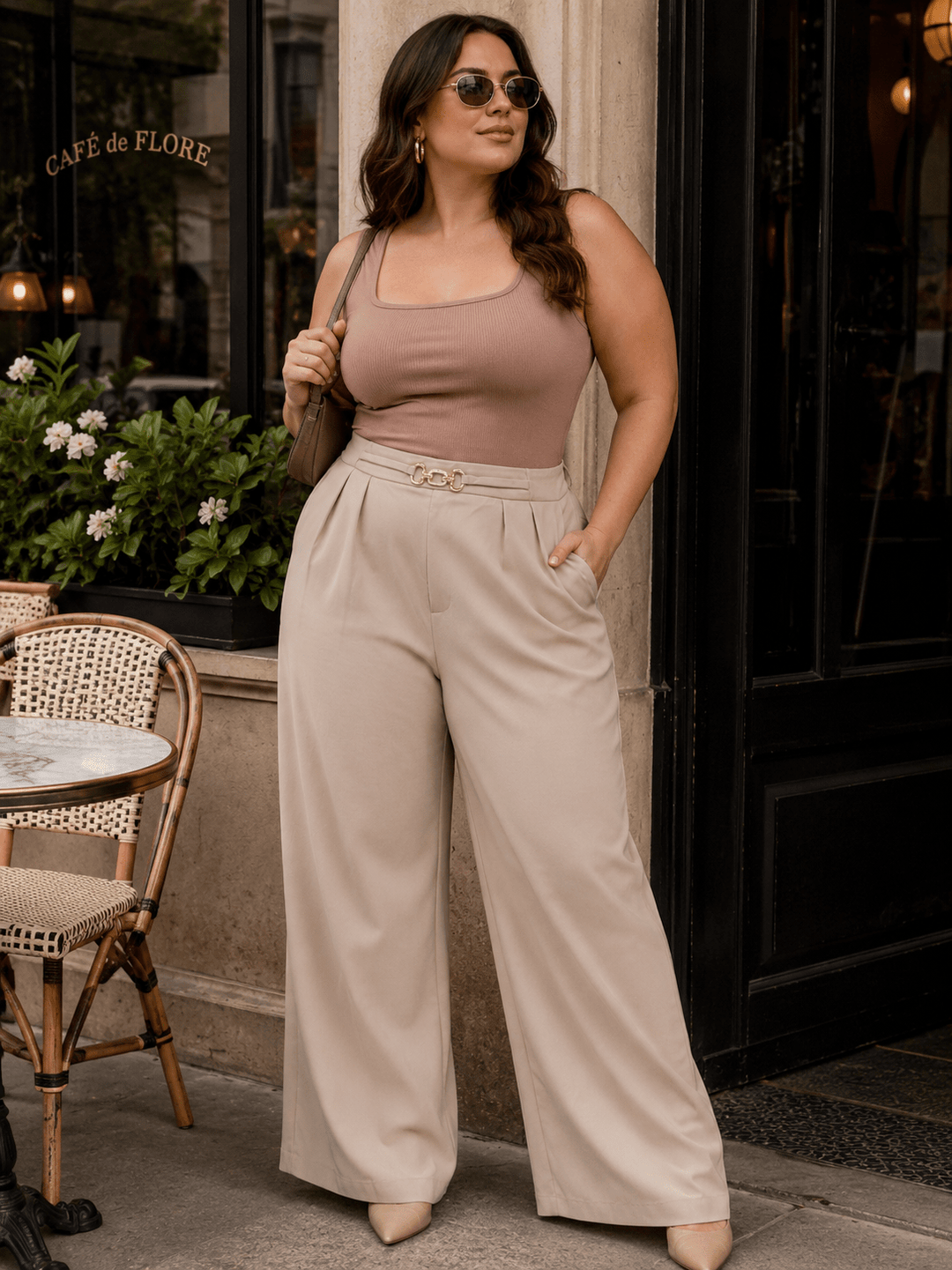 PLUS SIZE ZIPPER CLOSURE FRONT POCKETS WIDE LEG SOLID PANTS