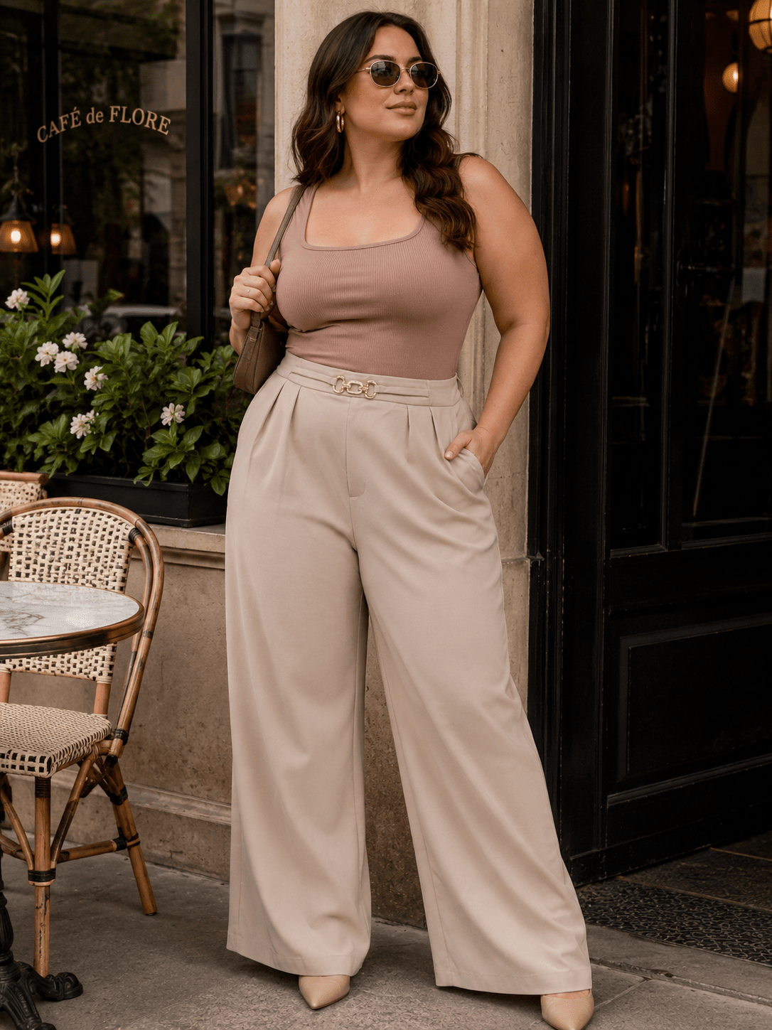 PLUS SIZE ZIPPER CLOSURE FRONT POCKETS WIDE LEG SOLID PANTS