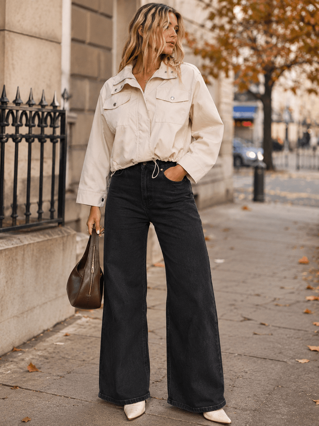 WOMEN'S LONG SLEEVE BUTTON UP FRONT POCKETS ADJUSTABLE WAIST JACKET