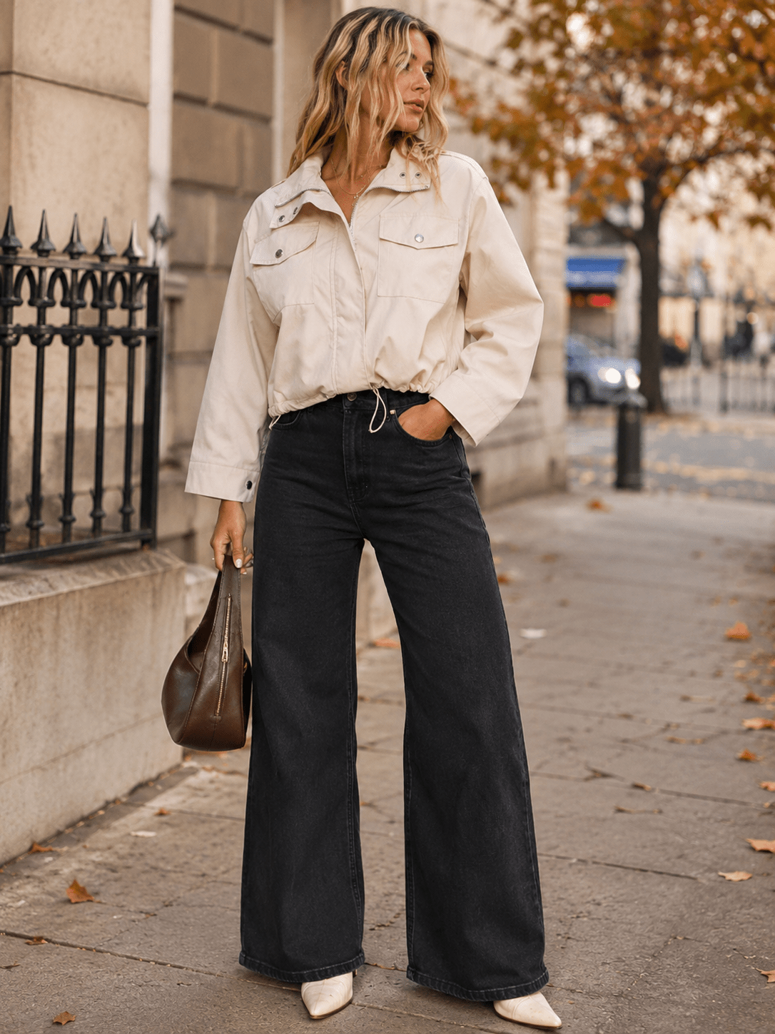 WOMEN'S LONG SLEEVE BUTTON UP FRONT POCKETS ADJUSTABLE WAIST JACKET