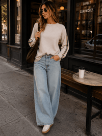 WOMEN'S LONG SLEEVE STRIPES DETAILED TOP