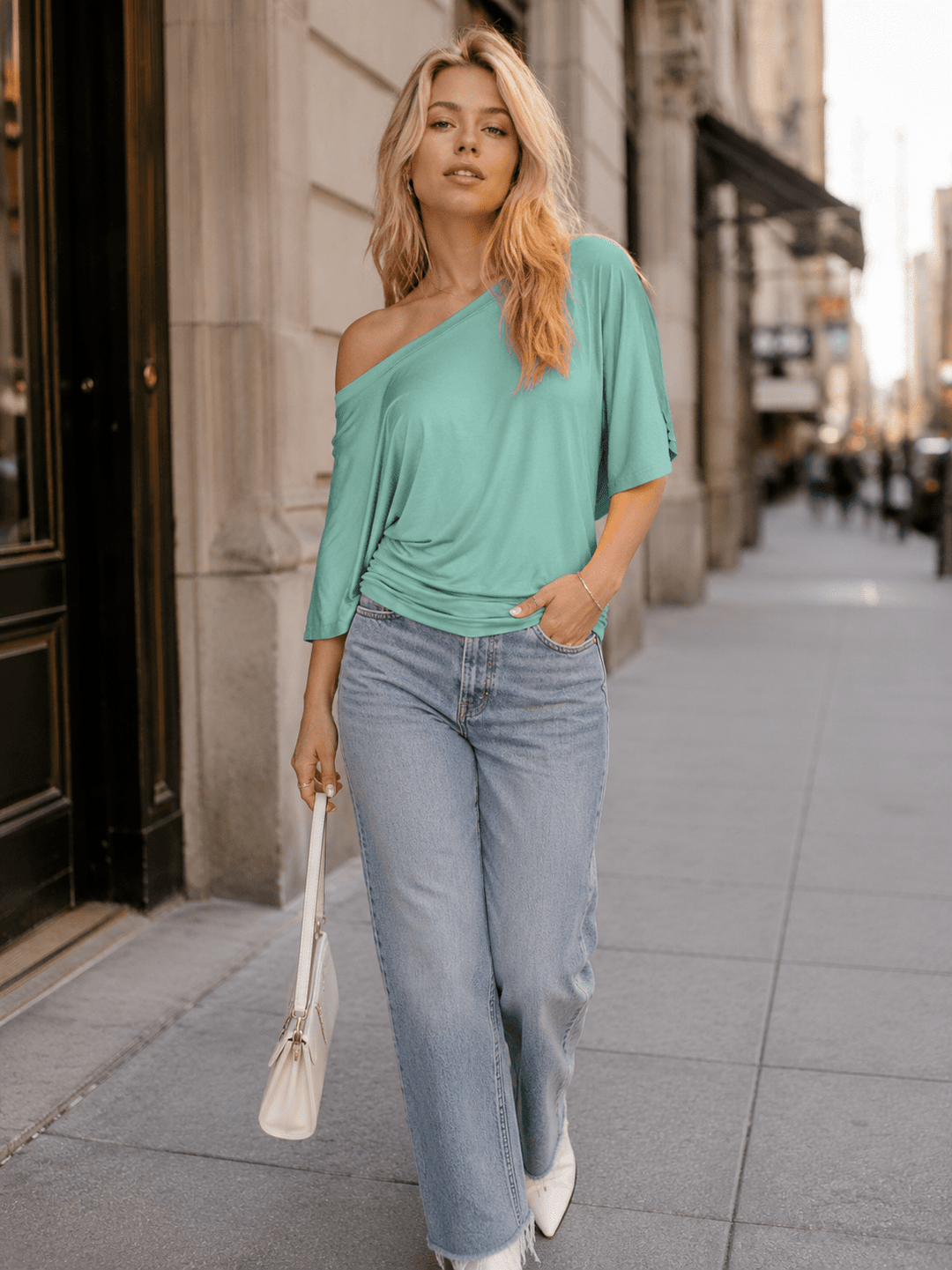 WOMEN'S SHORT SLEEVE OFF SHOULDER LOOSE FIT TUNIC TOP