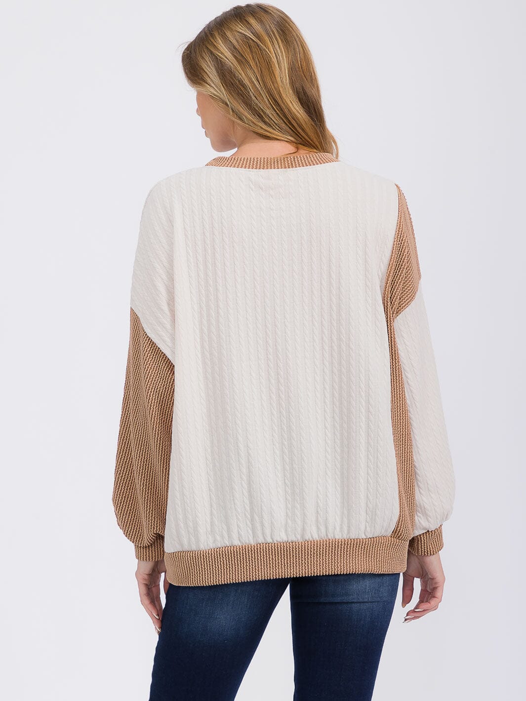 WOMEN'S LONG SLEEVE RIBBED COLORBLOCK TOP