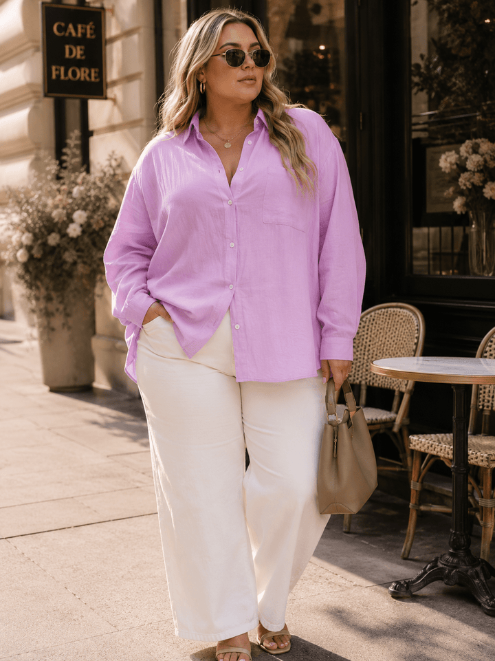 PLUS SIZE LONG SLEEVE BUTTON UP FRONT POCKET SHIRT