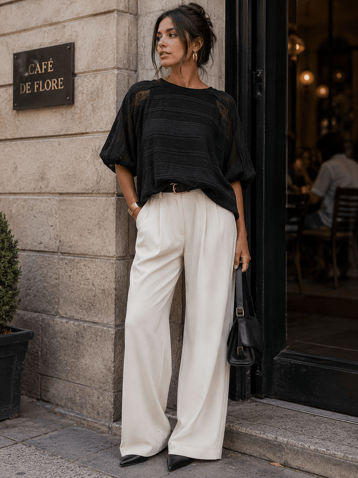 WOMEN'S SHORT SLEEVE BUBBLE HEM BLOUSE