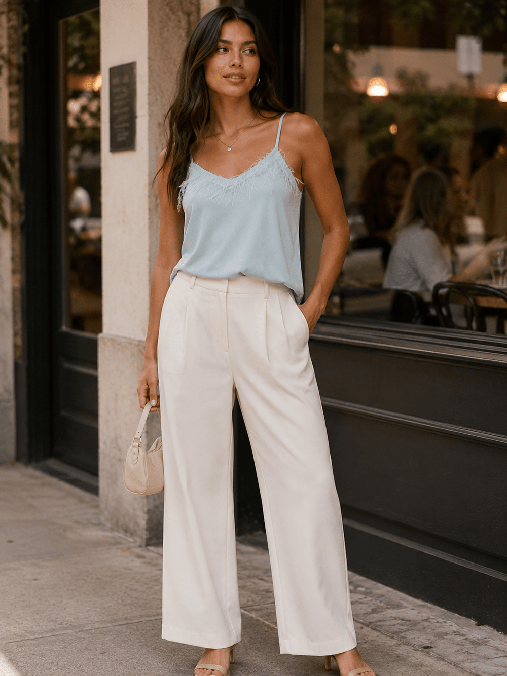 WOMEN'S SLEEVELESS V-NECK TRIM DETAILED TANK TOP