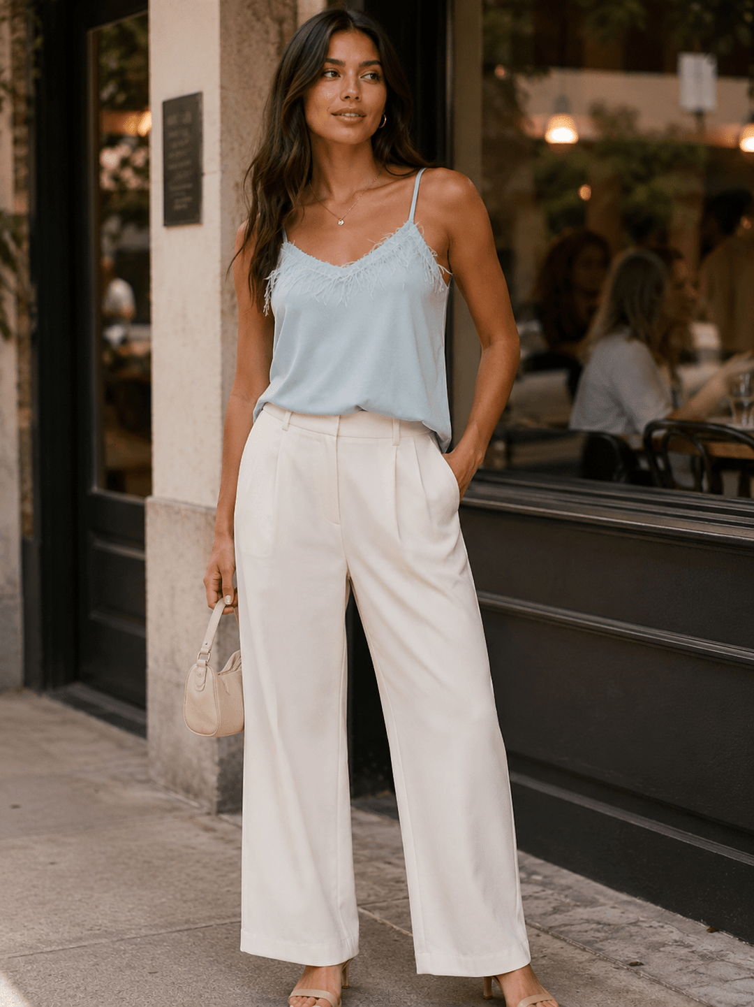 WOMEN'S SLEEVELESS V-NECK TRIM DETAILED TANK TOP