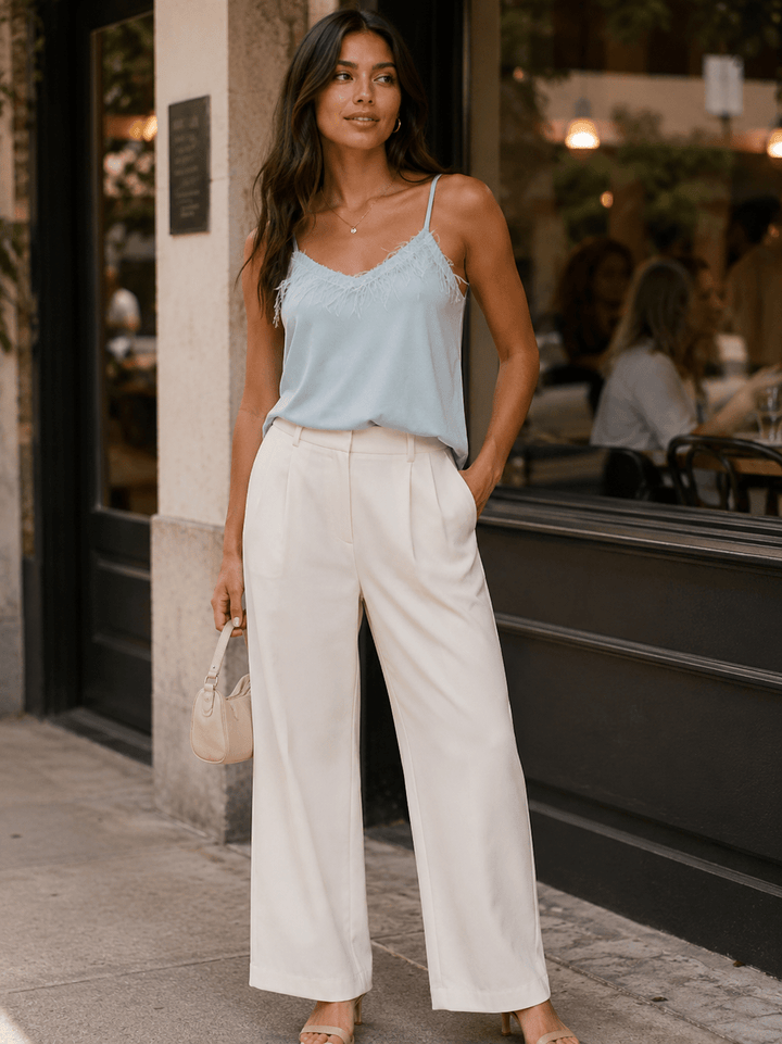 WOMEN'S SLEEVELESS V-NECK TRIM DETAILED TANK TOP