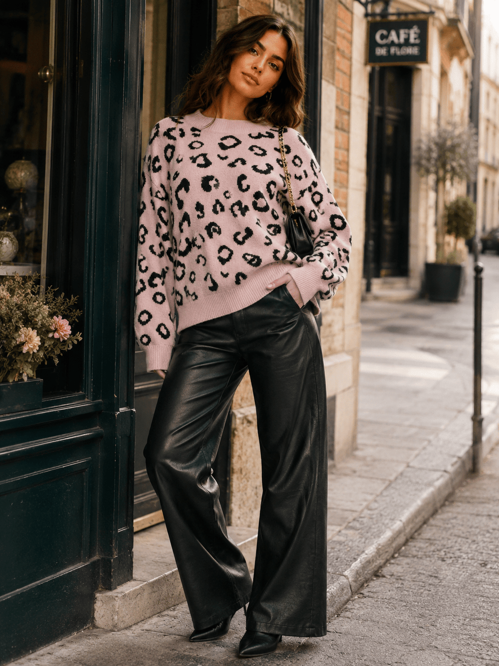 WOMEN'S LONG SLEEVE ANIMAL PRINT PULLOVER SWEATER