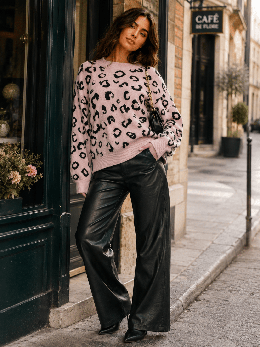 WOMEN'S LONG SLEEVE ANIMAL PRINT PULLOVER SWEATER