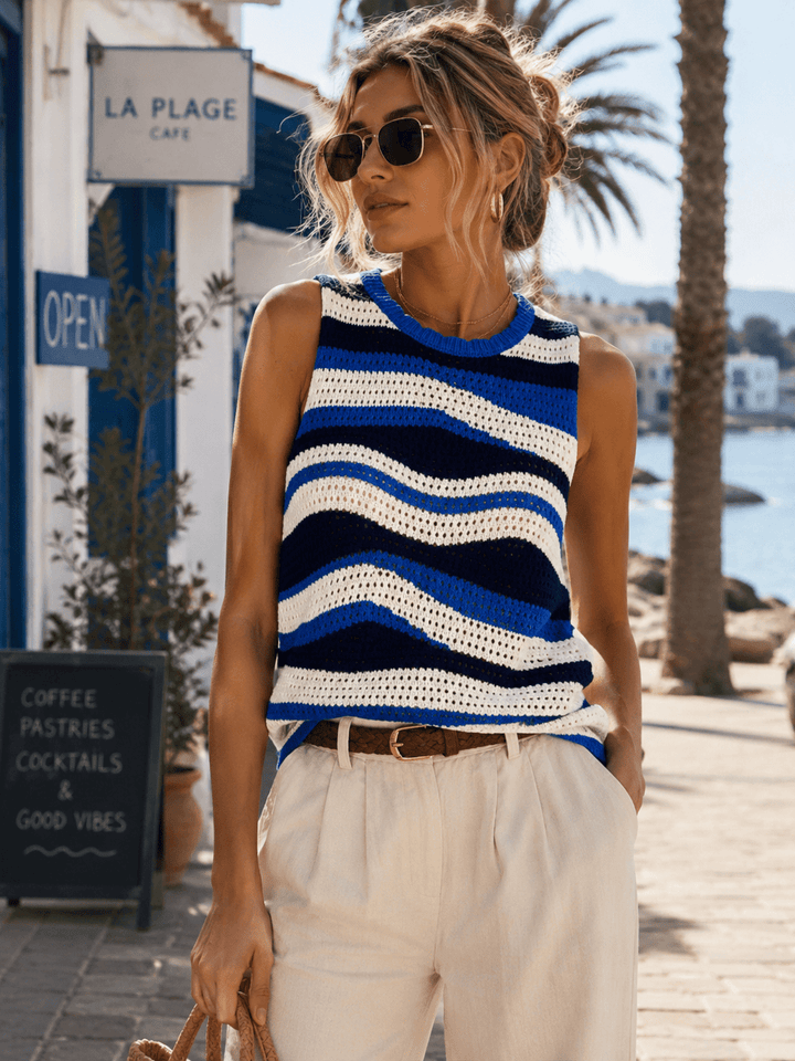 WOMEN'S SLEEVELESS COLORBLOCK STRIPES KNIT TANK TOP