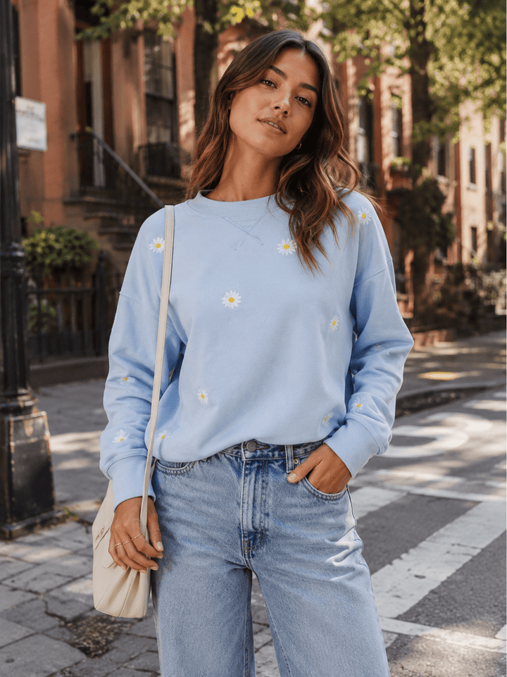 WOMEN'S LONG SLEEVE FLORAL PRINT PULLOVER SWEATER