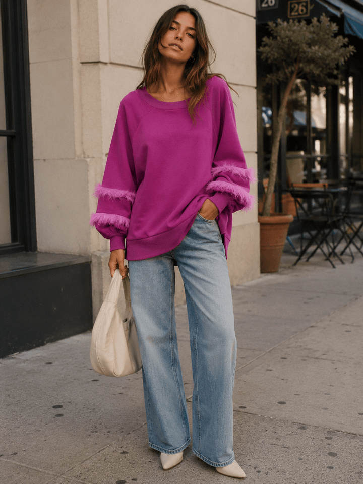 WOMEN'S LONG FEATHER SLEEVE OVERSIZED HIGH-LOW TOP