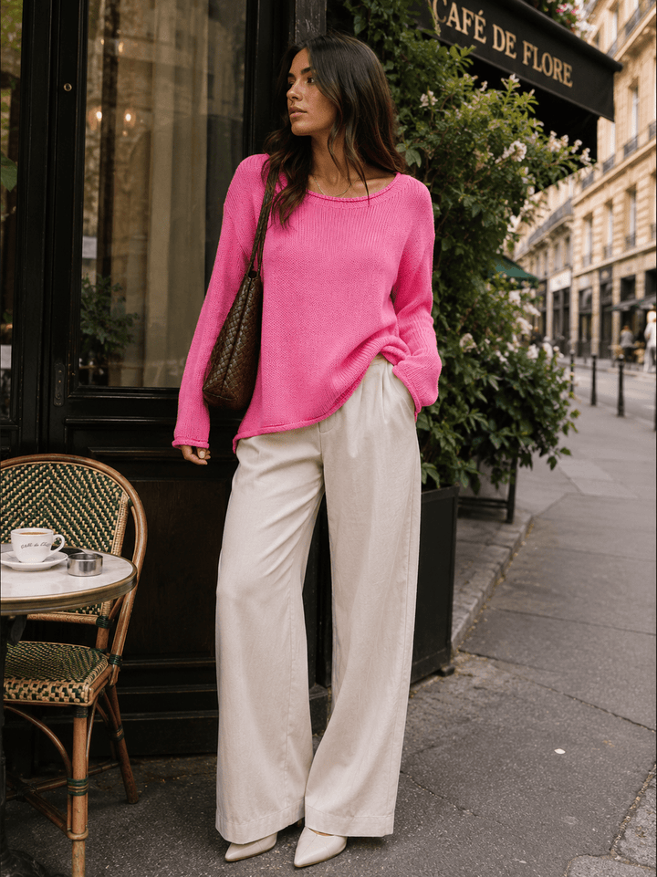 WOMEN'S LONG SLEEVE HIGH LOW KNIT PULLOVER SWEATER