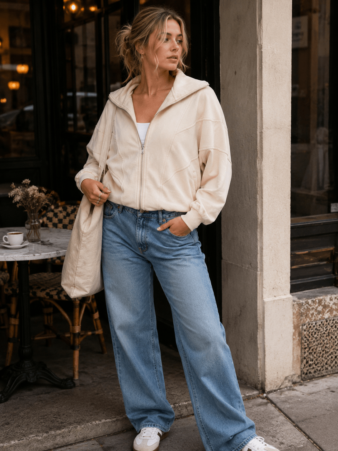 WOMEN'S LONG SLEEVE ZIP UP FRONT POCKETS WASHED JACKET