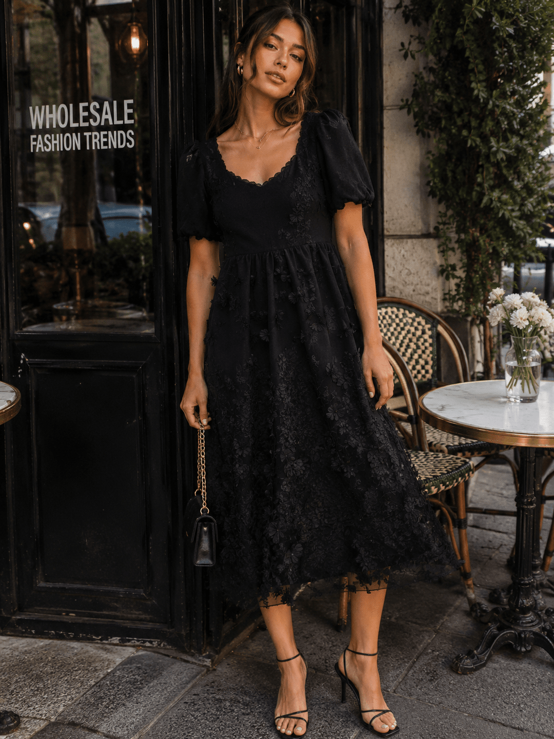 JUST ME WOMEN'S SHORT SLEEVE FLORAL DETAILED MAXI DRESS