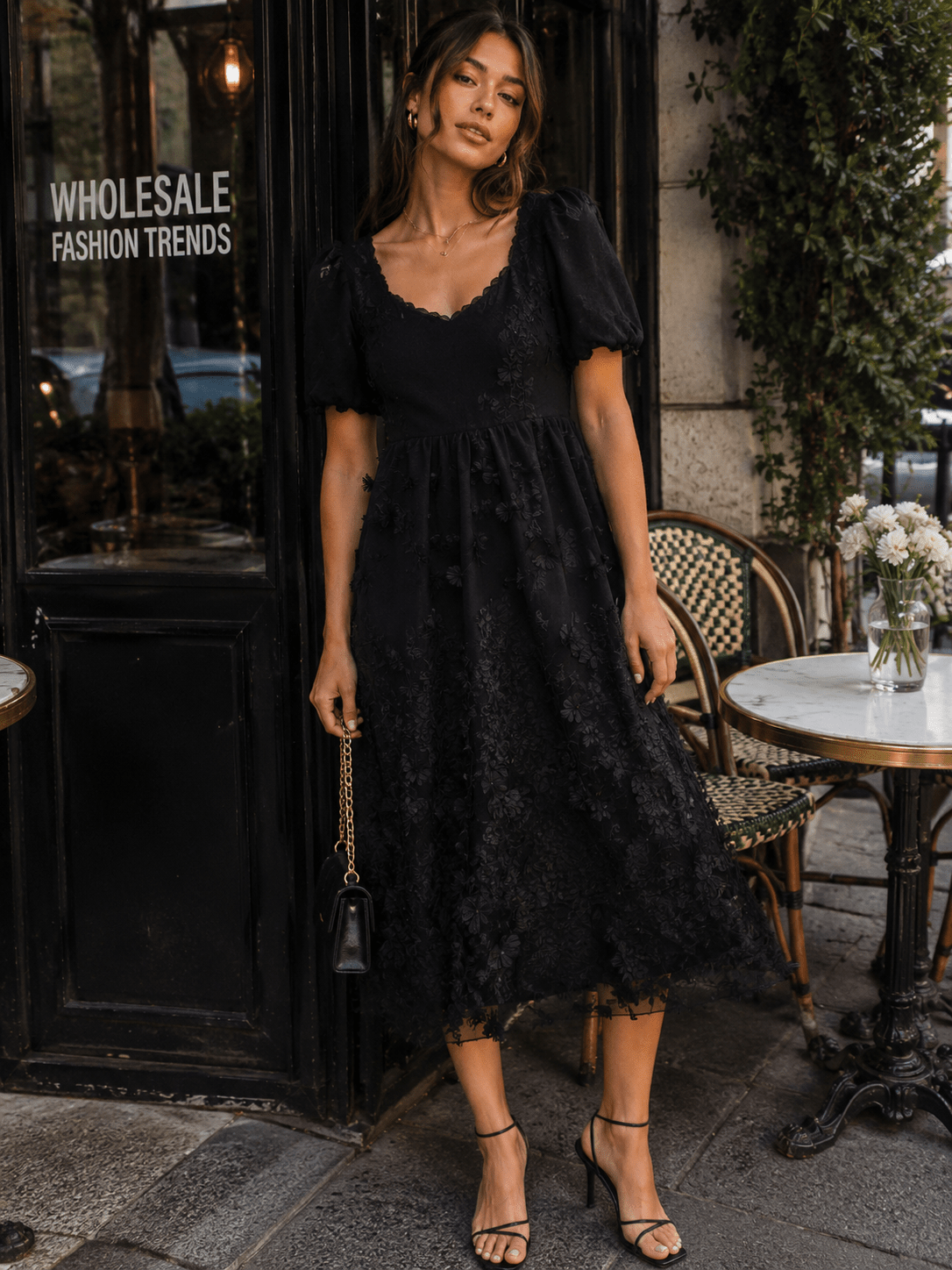 JUST ME WOMEN'S SHORT SLEEVE FLORAL DETAILED MAXI DRESS