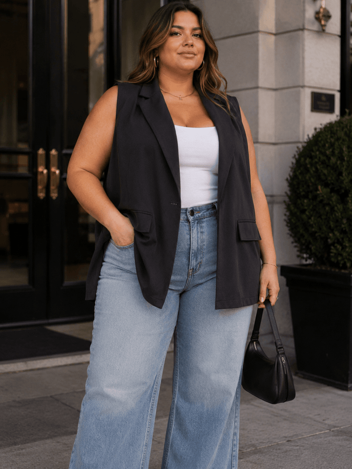 PLUS SIZE SLEEVELESS OPEN FRONT BLAZER