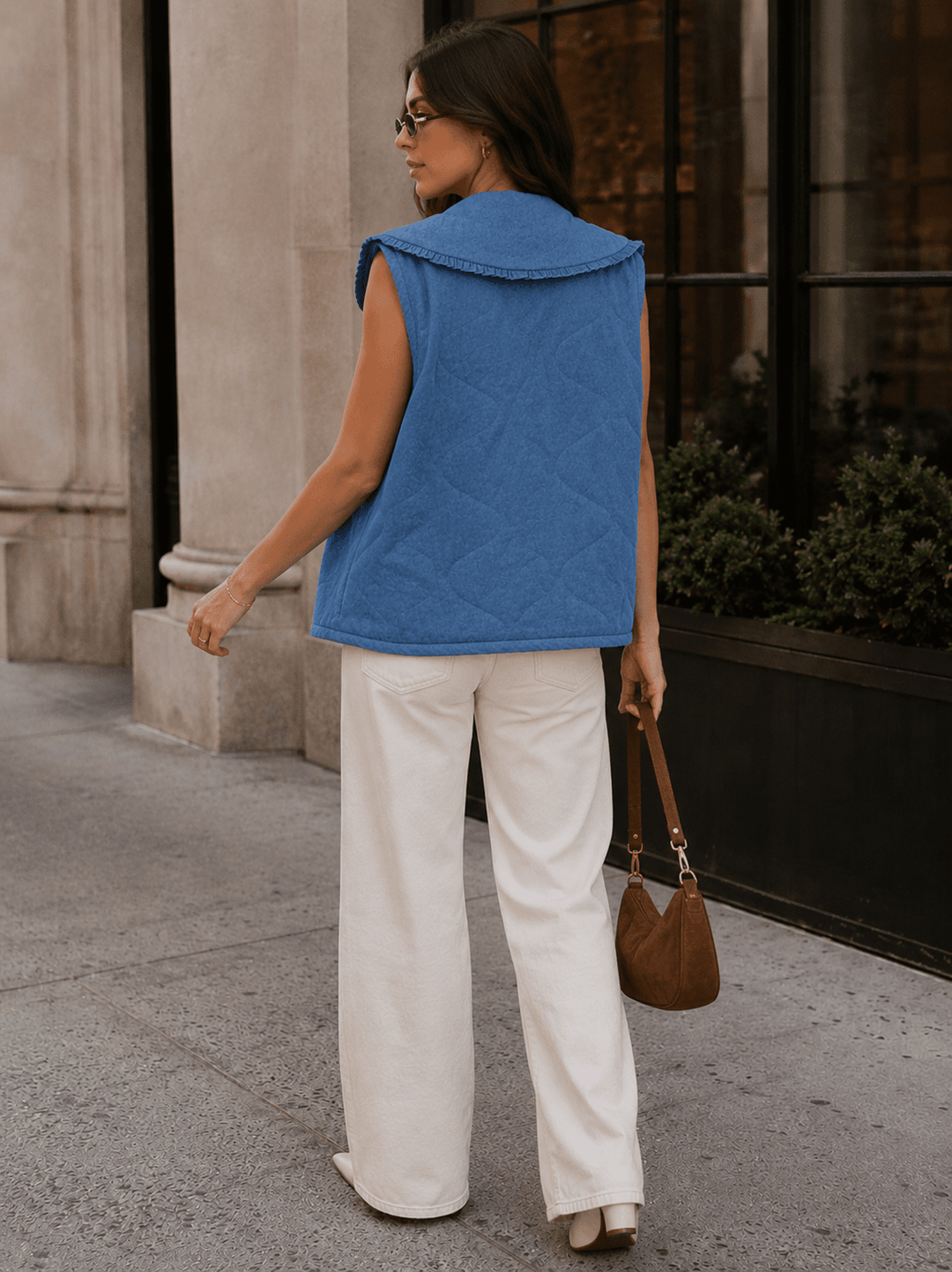 WOMEN'S SLEEVELESS FRONT TIE DENIM PADDED VEST