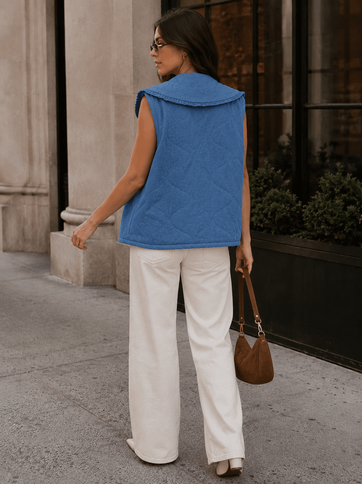 WOMEN'S SLEEVELESS FRONT TIE DENIM PADDED VEST