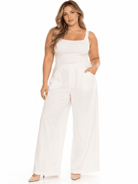 PLUS SIZE BUTTON CLOSURE CROCHET WAIST FRONT POCKETS WIDE LEG PANTS