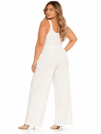 PLUS SIZE BUTTON CLOSURE CROCHET WAIST FRONT POCKETS WIDE LEG PANTS