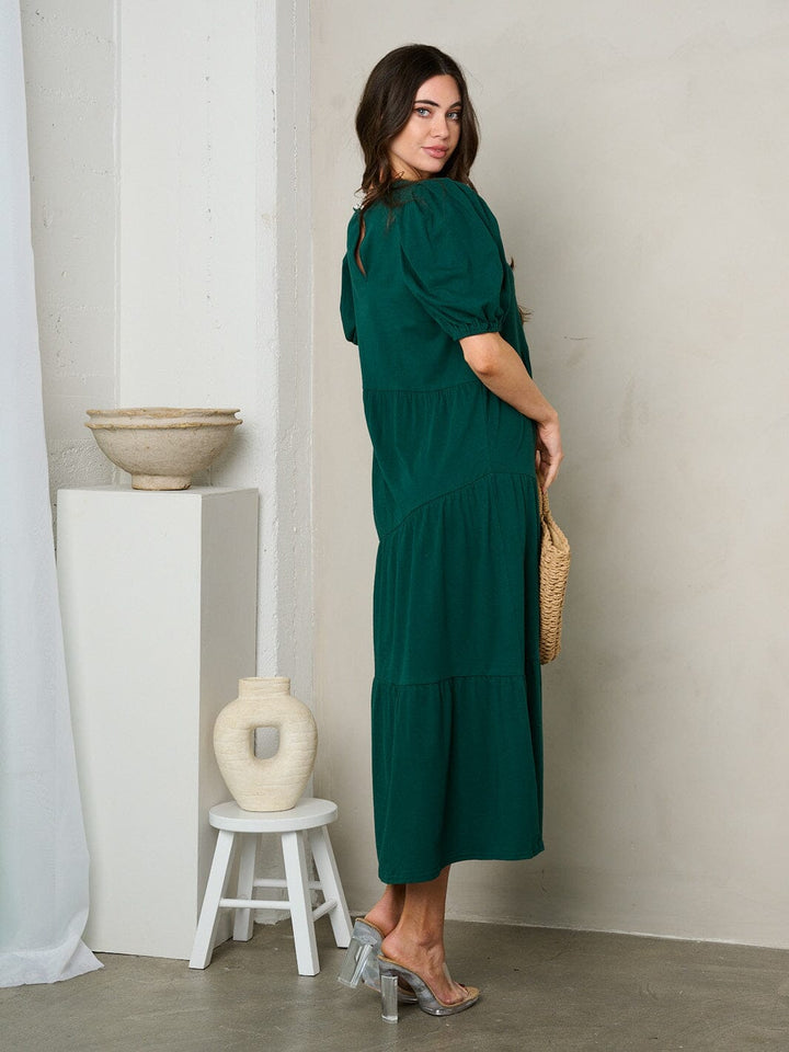 WOMEN'S SHORT PUFF SLEEVE TIERED TUNIC MAXI DRESS