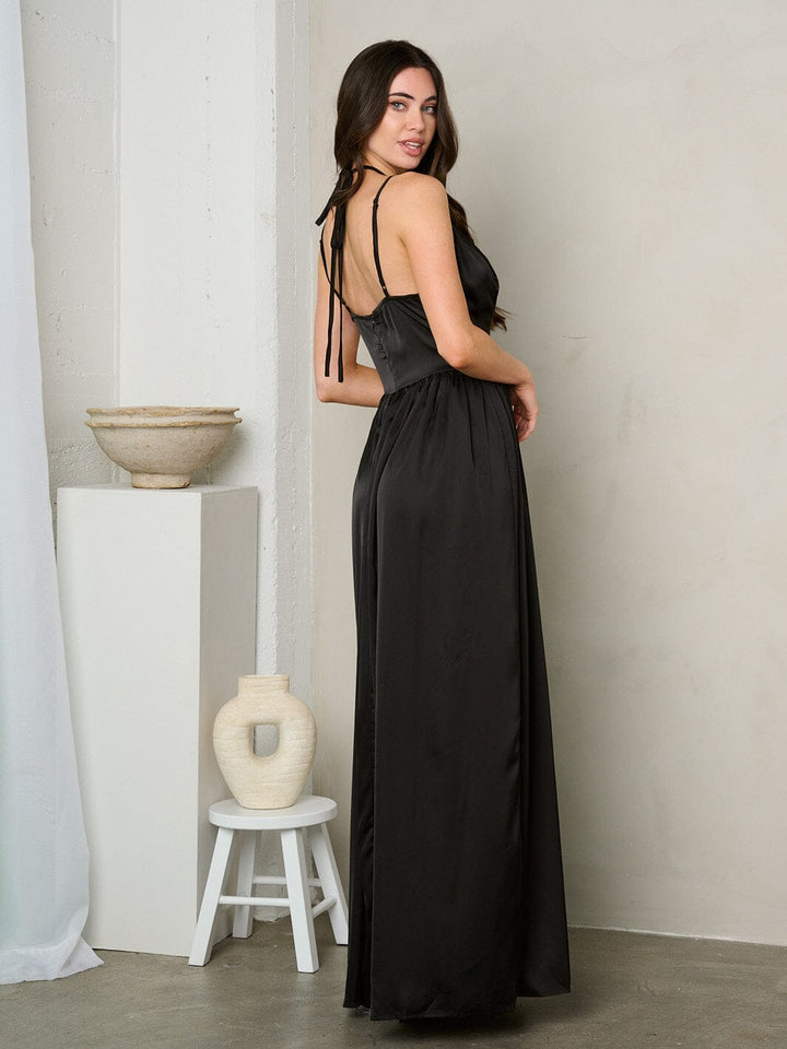 WOMEN'S SLEEVELESS V-NECK SILK MAXI DRESS