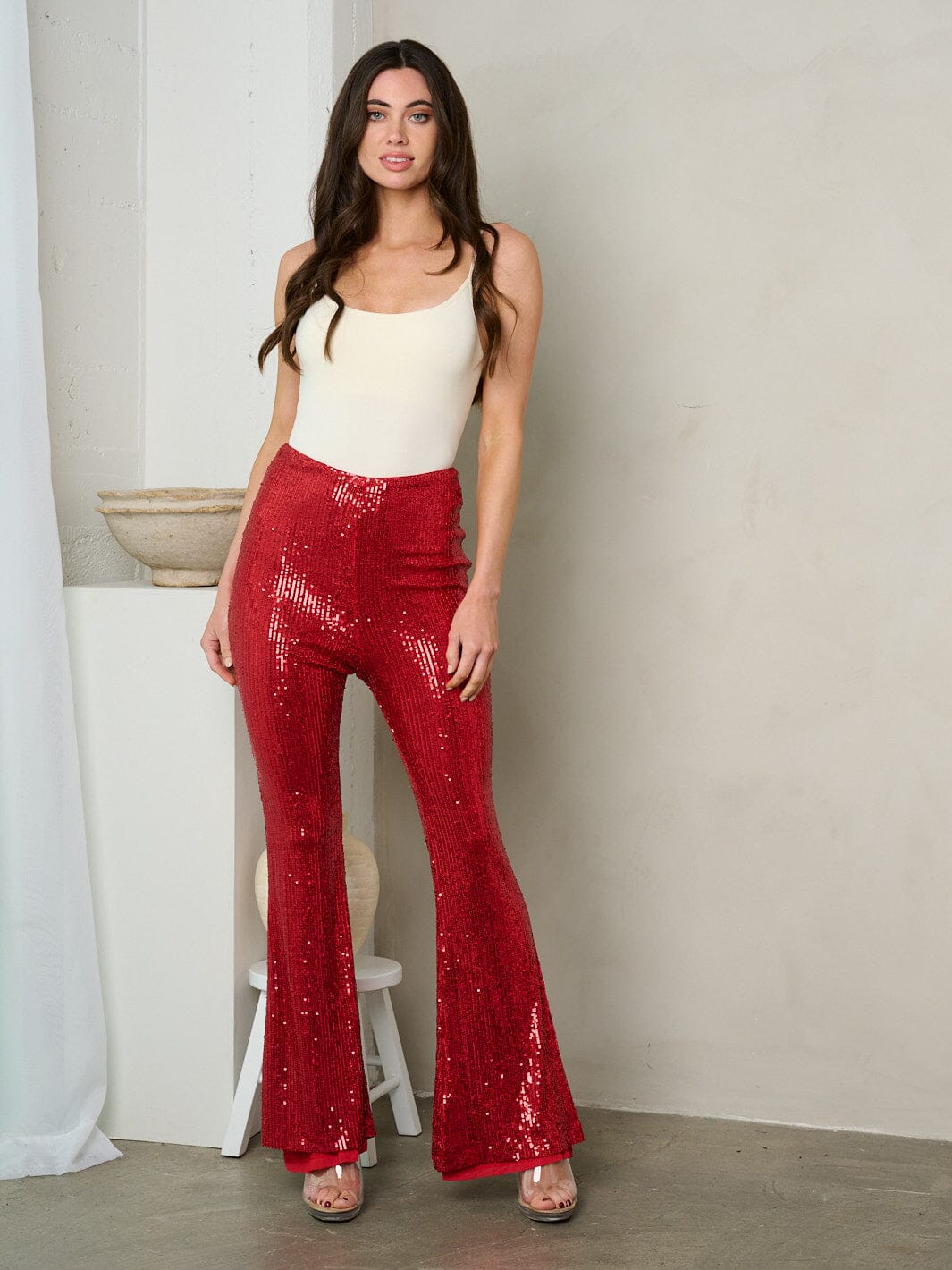 WOMEN'S SEQUINS ZIP UP BELL BOTTOMS PANTS