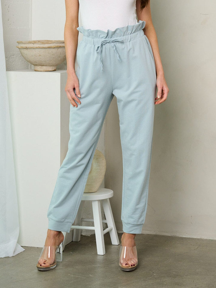 WOMEN'S ELASTIC WAIST SELF TIE POCKETS JOGGER PANTS