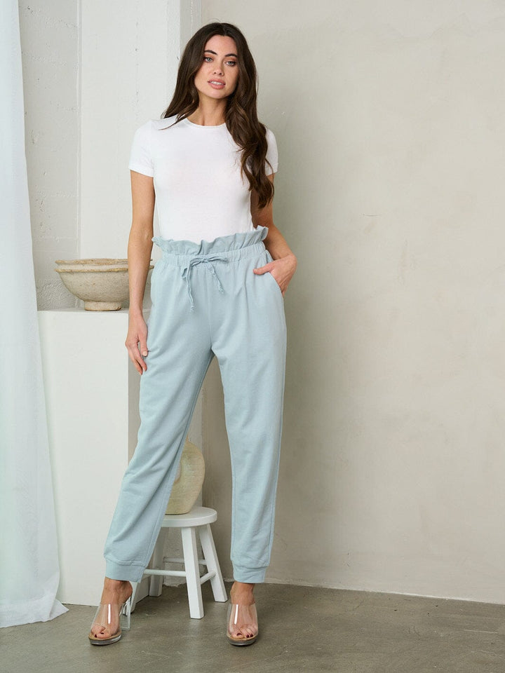 WOMEN'S ELASTIC WAIST SELF TIE POCKETS JOGGER PANTS