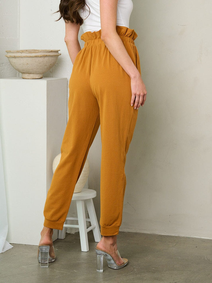 WOMEN'S ELASTIC WAIST SELF TIE POCKETS JOGGER PANTS